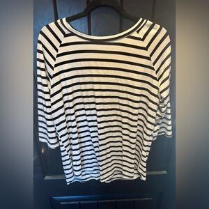 Tickled Teal Black and White Striped Long Sleeve Top